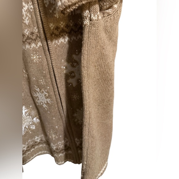 CARDIGAN SWEATER Zip Up CROFT & BARROW tan white SNOWFLAKES medium - Picture 4 of 13